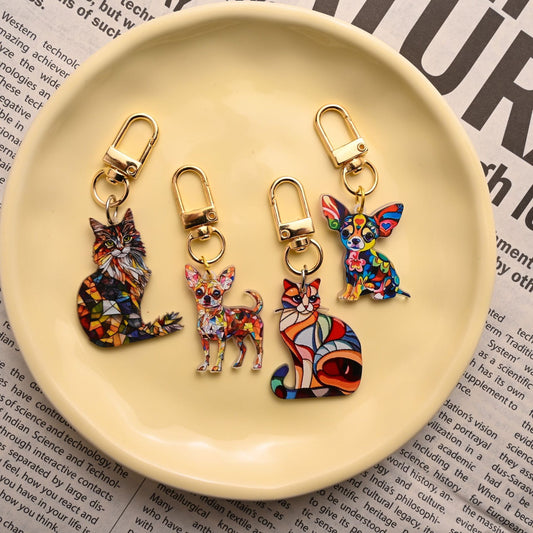 Puppy Stained Glass Keychain