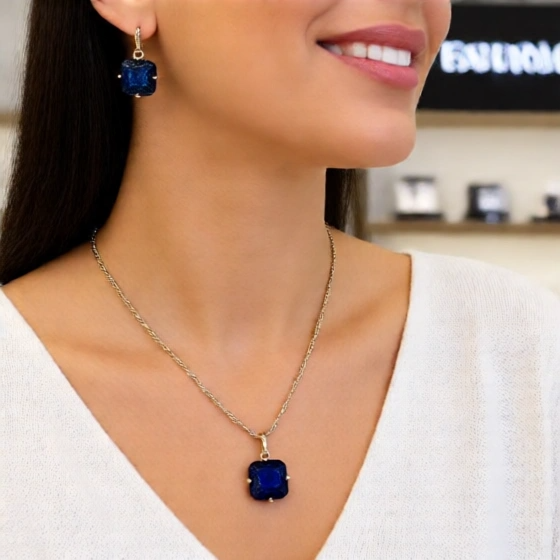 Sapphire Necklace and Earrings Luxurious Ornament Crystal