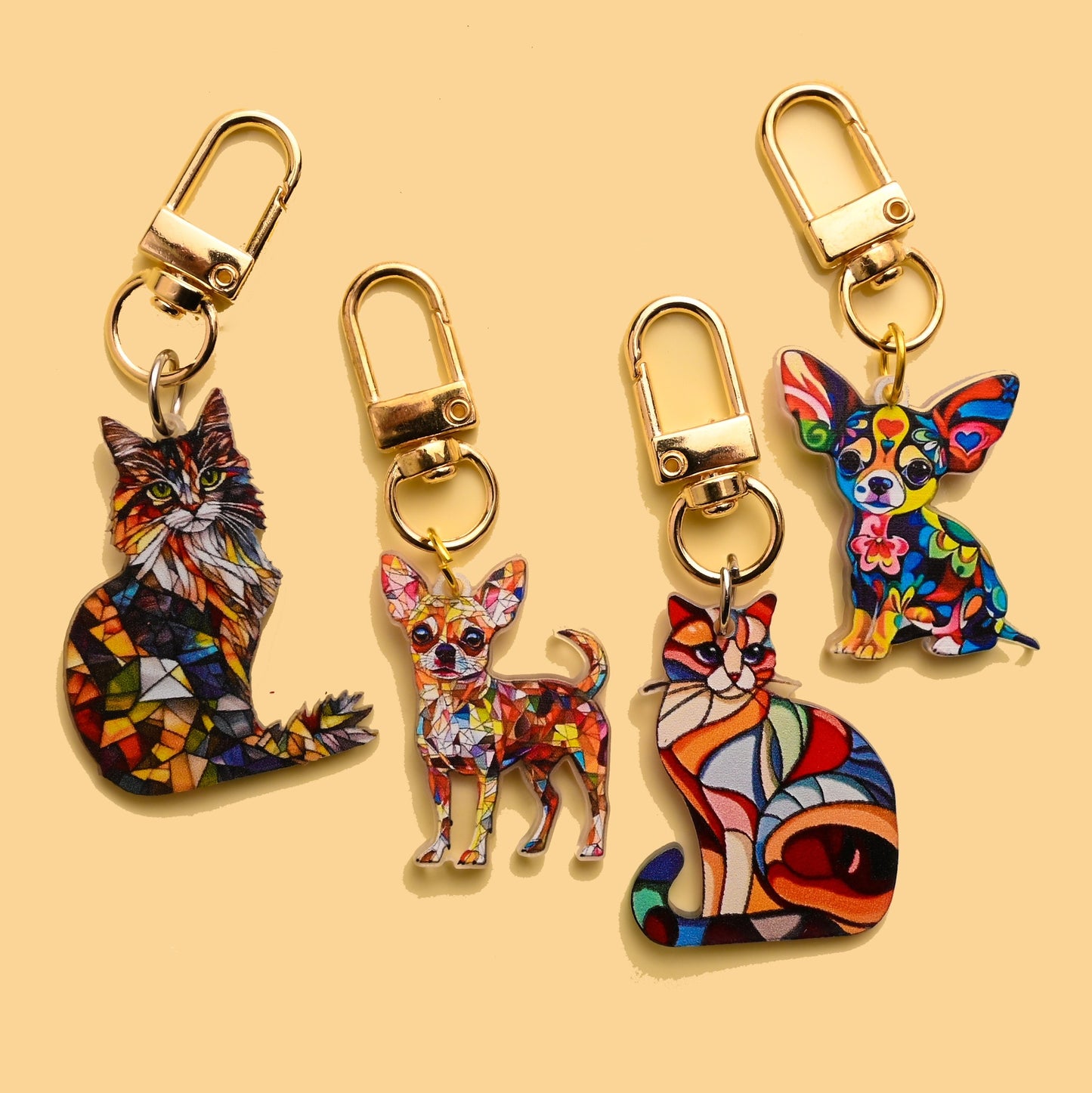 Puppy Stained Glass Keychain