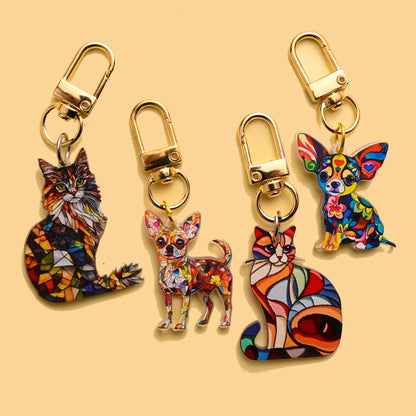 Puppy Stained Glass Keychain