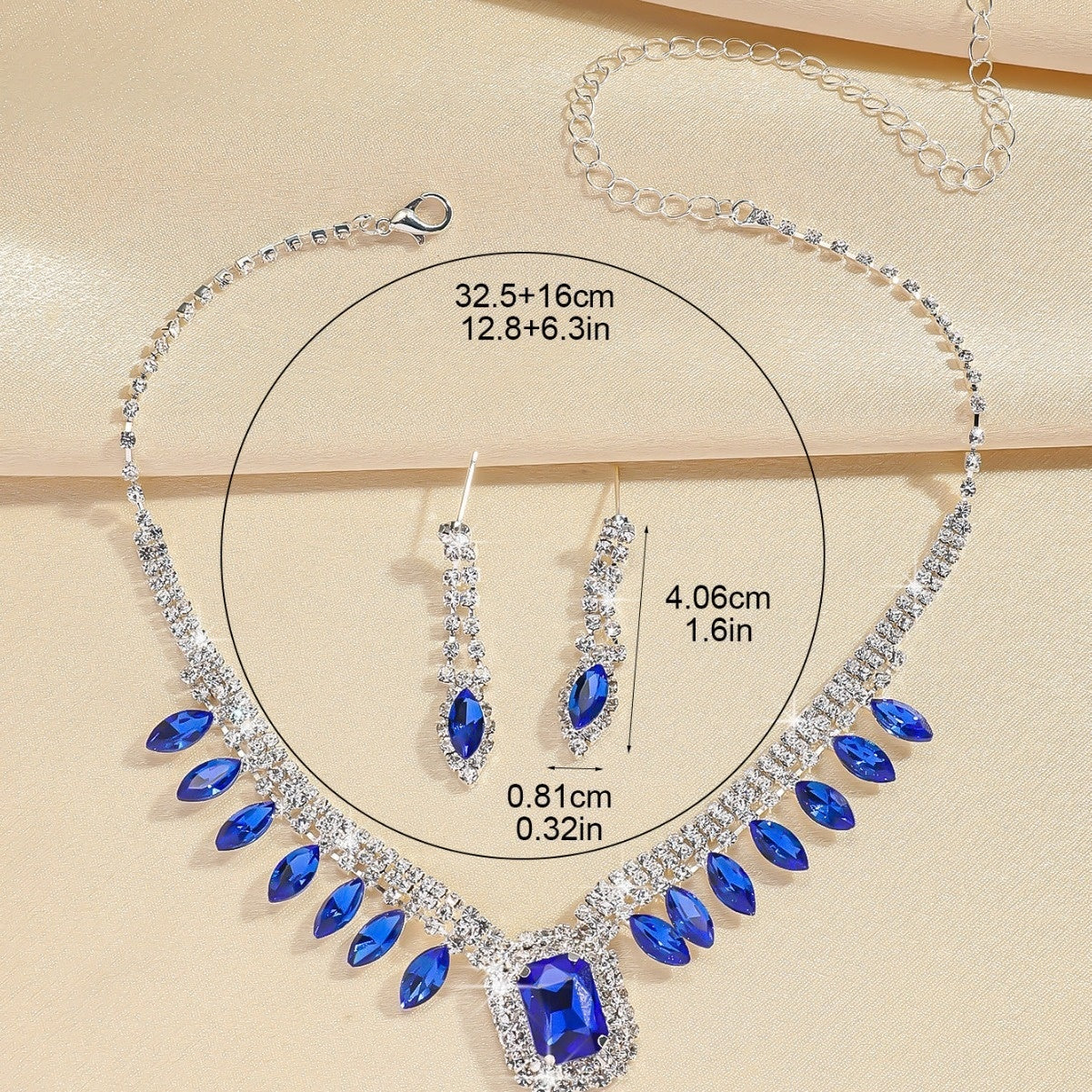 Silver Sapphire Necklaceand Earrings Suit
