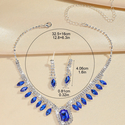 Silver Sapphire Necklaceand Earrings Suit