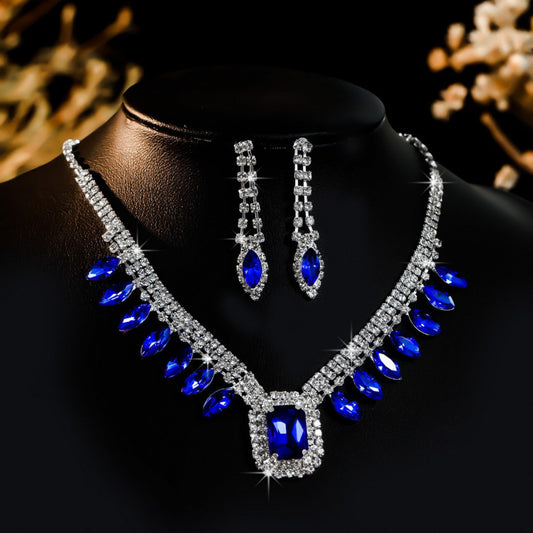 Silver Sapphire Necklaceand Earrings Suit