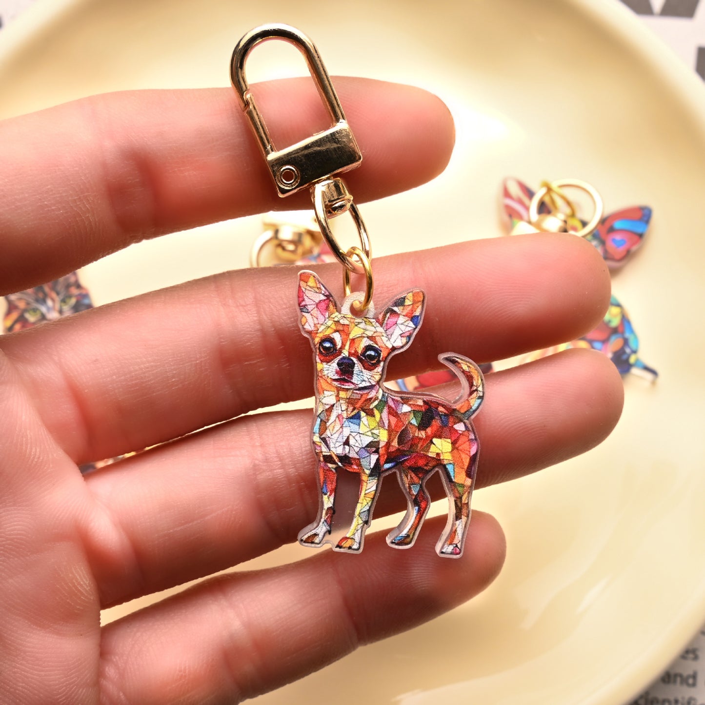 Puppy Stained Glass Keychain