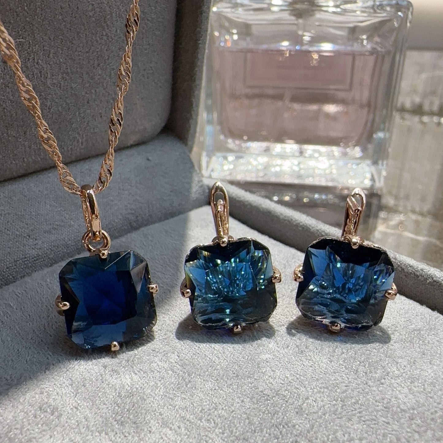 Sapphire Necklace and Earrings Luxurious Ornament Crystal