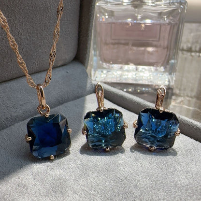 Sapphire Necklace and Earrings Luxurious Ornament Crystal