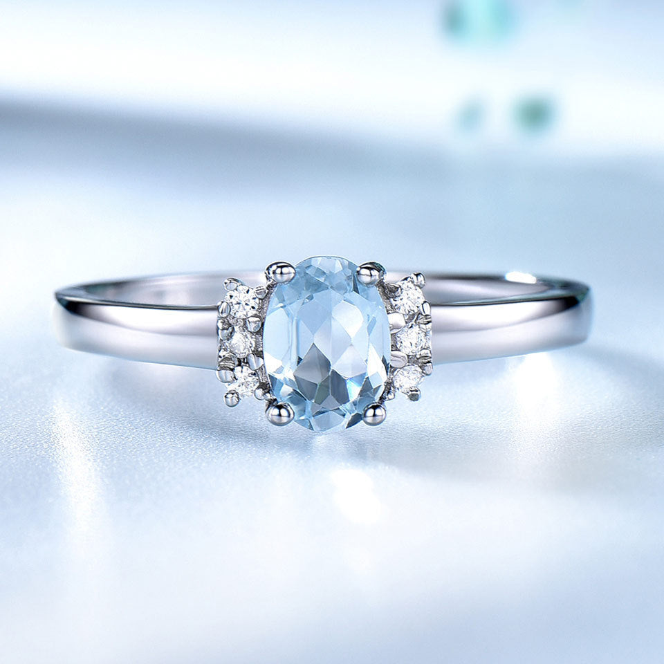 Blue Topaz Silver Engagement Ring
