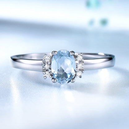 Blue Topaz Silver Engagement Ring