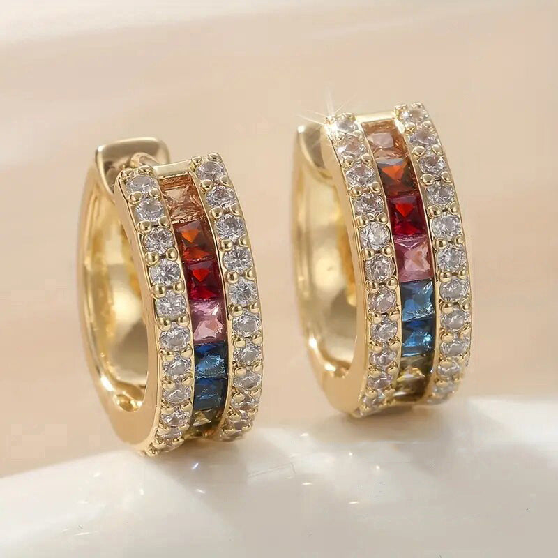 Colorful Diamonds Earring Gold Plating