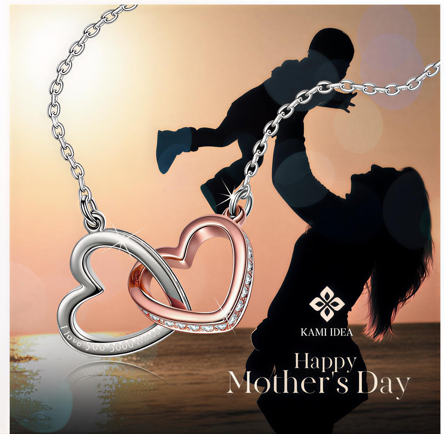 Two-Color Love Connected Hearts Necklace