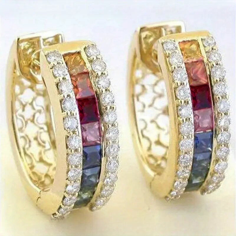Colorful Diamonds Earring Gold Plating