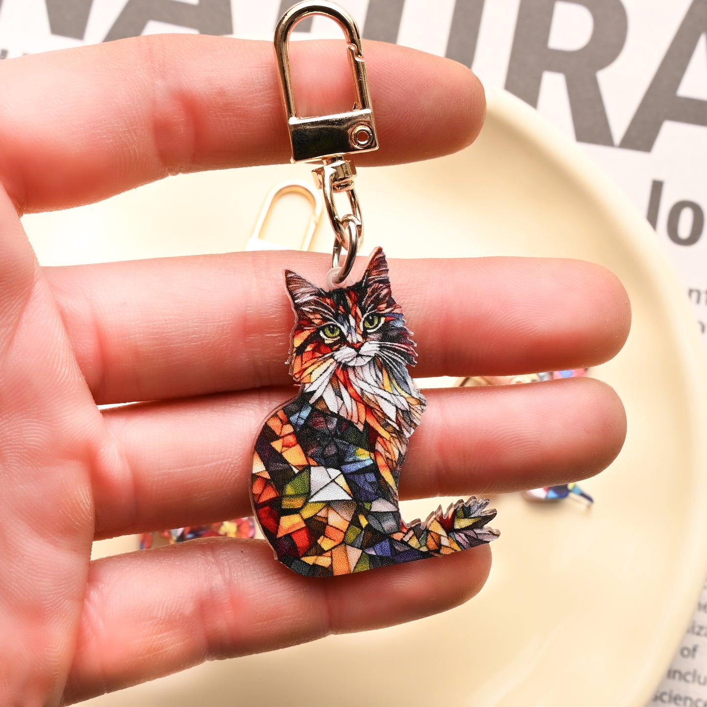 Puppy Stained Glass Keychain