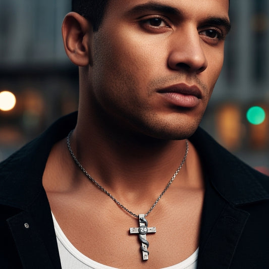 Silver Cross and Snake Necklace