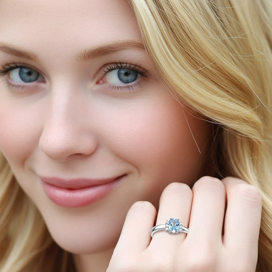 Blue Topaz Silver Engagement Ring