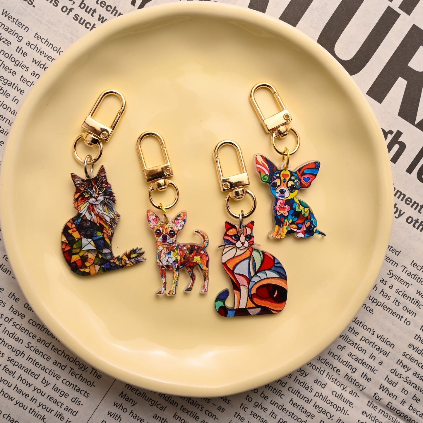 Puppy Stained Glass Keychain