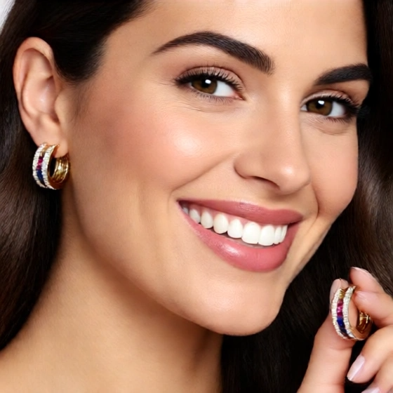 Colorful Diamonds Earring Gold Plating