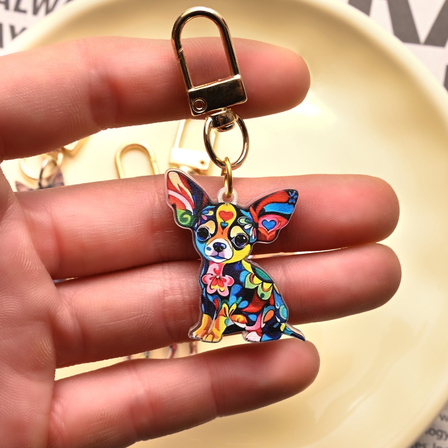 Puppy Stained Glass Keychain